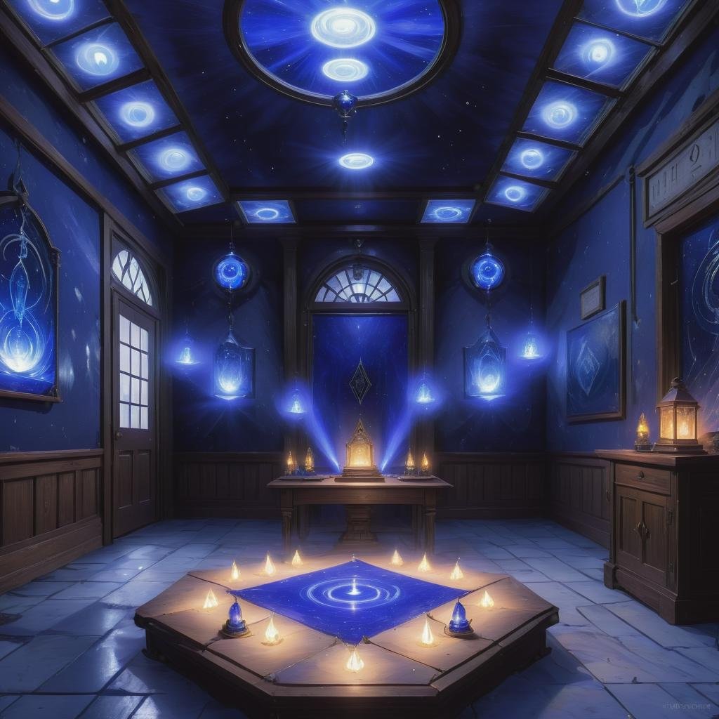 Ethereal Seance and Divination Room,  Lapis Lazuli,  Halogen Floodlights by DonMischo on Tensor.Art