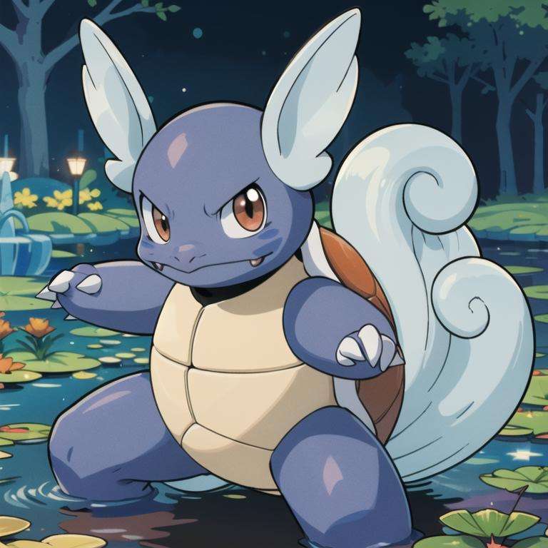 centered, award winning photo, (looking at viewer:1.2), |  Wartortle_Pokemon, |pond, lily pads,  | bokeh, depth of field, cinematic composition, | <lora:Wartortle_Pokemon_Anime:0.8>