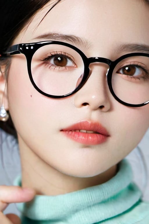 Zwx woman, cute, 1girl, eye glasses, snob, close-up, 