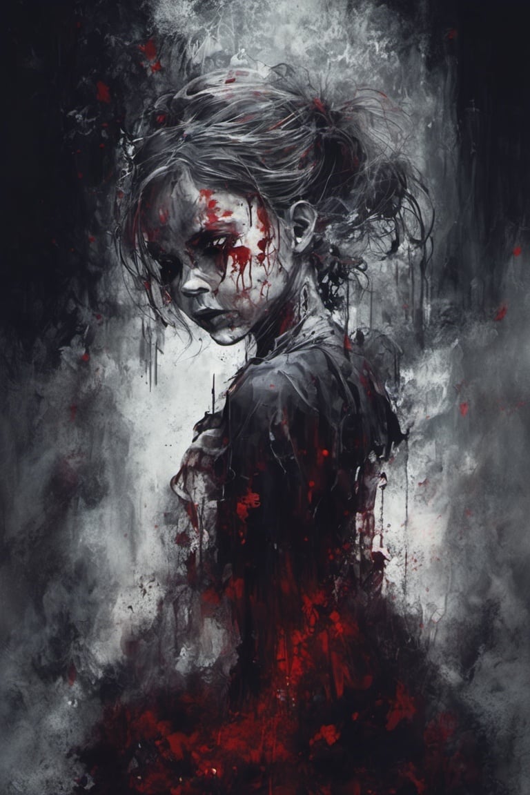 ghost girl, scary with blood, high quality, scary darkness background, CryingBlood, blood