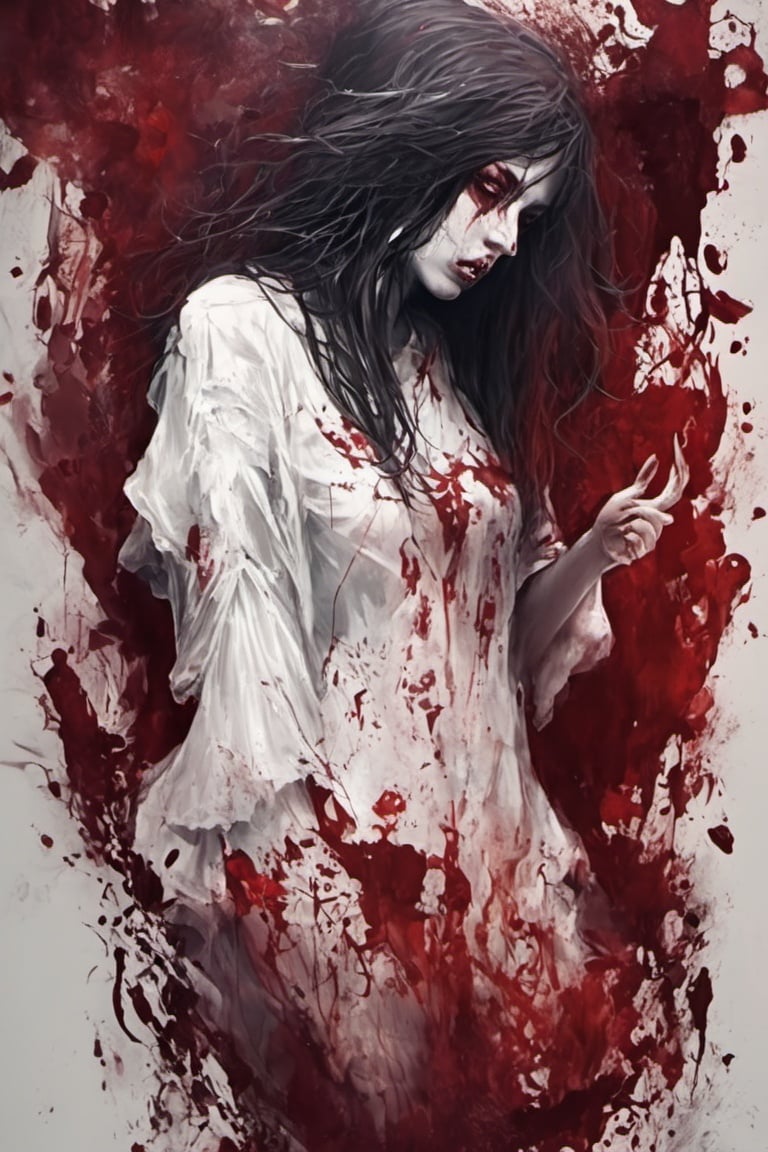 ghost girl, scary with blood, high quality, scary darkness background, CryingBlood, blood