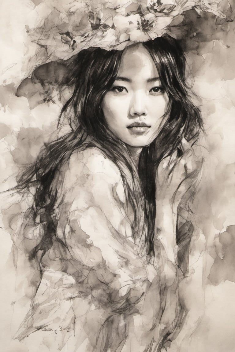 Korean actress in sketch,ink art