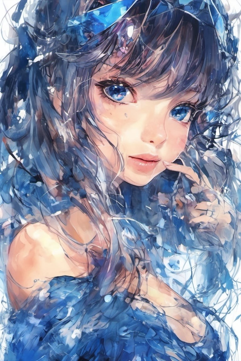 girl, shiny, blue eye, blue style, shiny skin, high_resolution, ink style