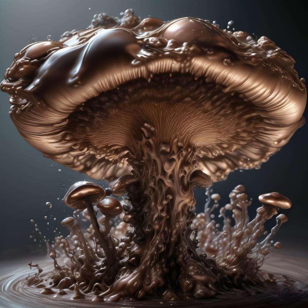 DonML1quidG0ldXL female RoseGold Diminutive Disk-shaped Bumpy mushroom, Corky Texture,  Enhanced Nutrient Uptake, Abyssal Zone, Saprophytic, Radiant,  Uneven Volva,,Brownish Latex, Dark brown Irregular Base, Venomous essence,  <lora:DonML1quidG0ldXL-000007:0.8>