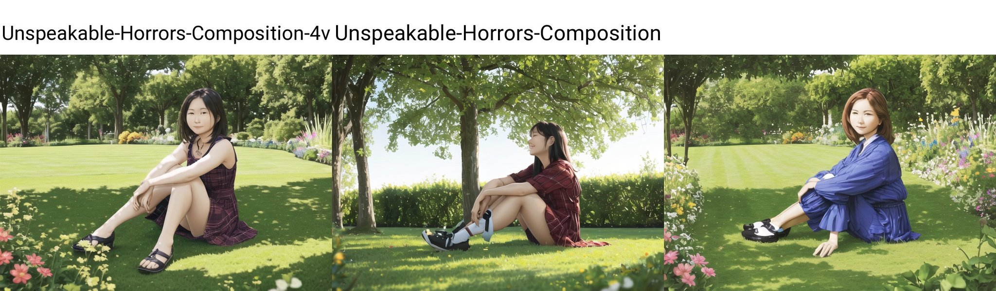 photo of a woman sitting on the grass in a garden