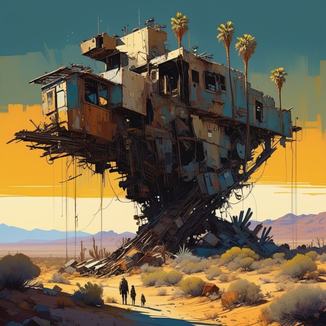 (art), (2D), horror style,  (style of Ian McQue:1.3) 
(masterpiece,best quality:1.5),
Bootcut jeans, The Joshua Tree Forest,at Nighttime, debra messing