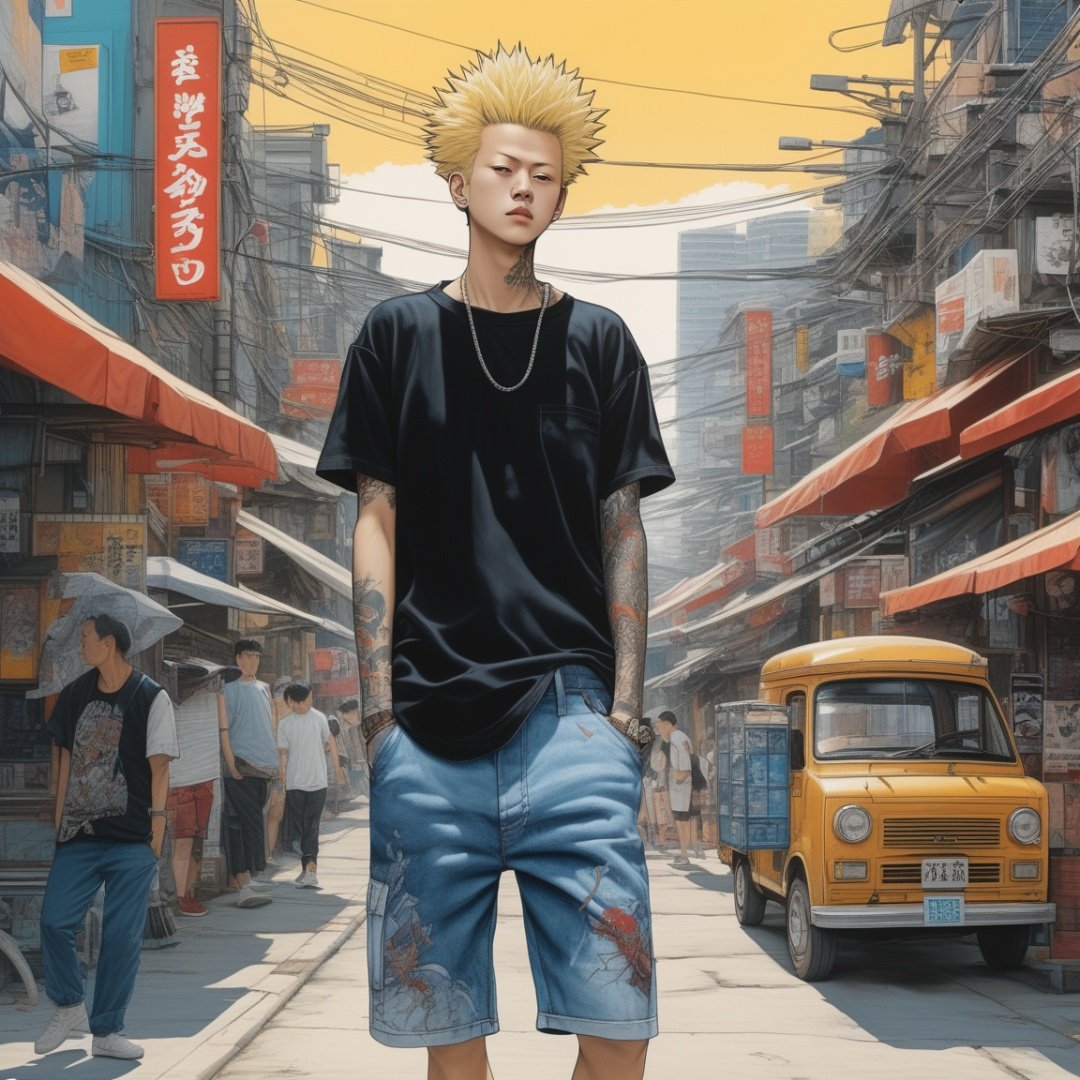 art, (ultra realistic,32k,RAW photo,high detailed skin:1.1) 
(masterpiece,best quality:1.5),
Denim shorts and graphic t-shirt, Seoul,Sunny, \Nobara (jujutsu kaisen)\