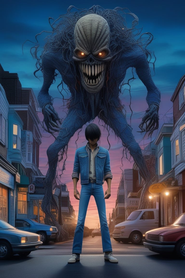 2D, monster, creepy,,  (style of Kazuya Takahashi:1.3) 
(masterpiece,best quality:1.5),
Flare jeans, Brighton,at Blue hour, rochelle aytes