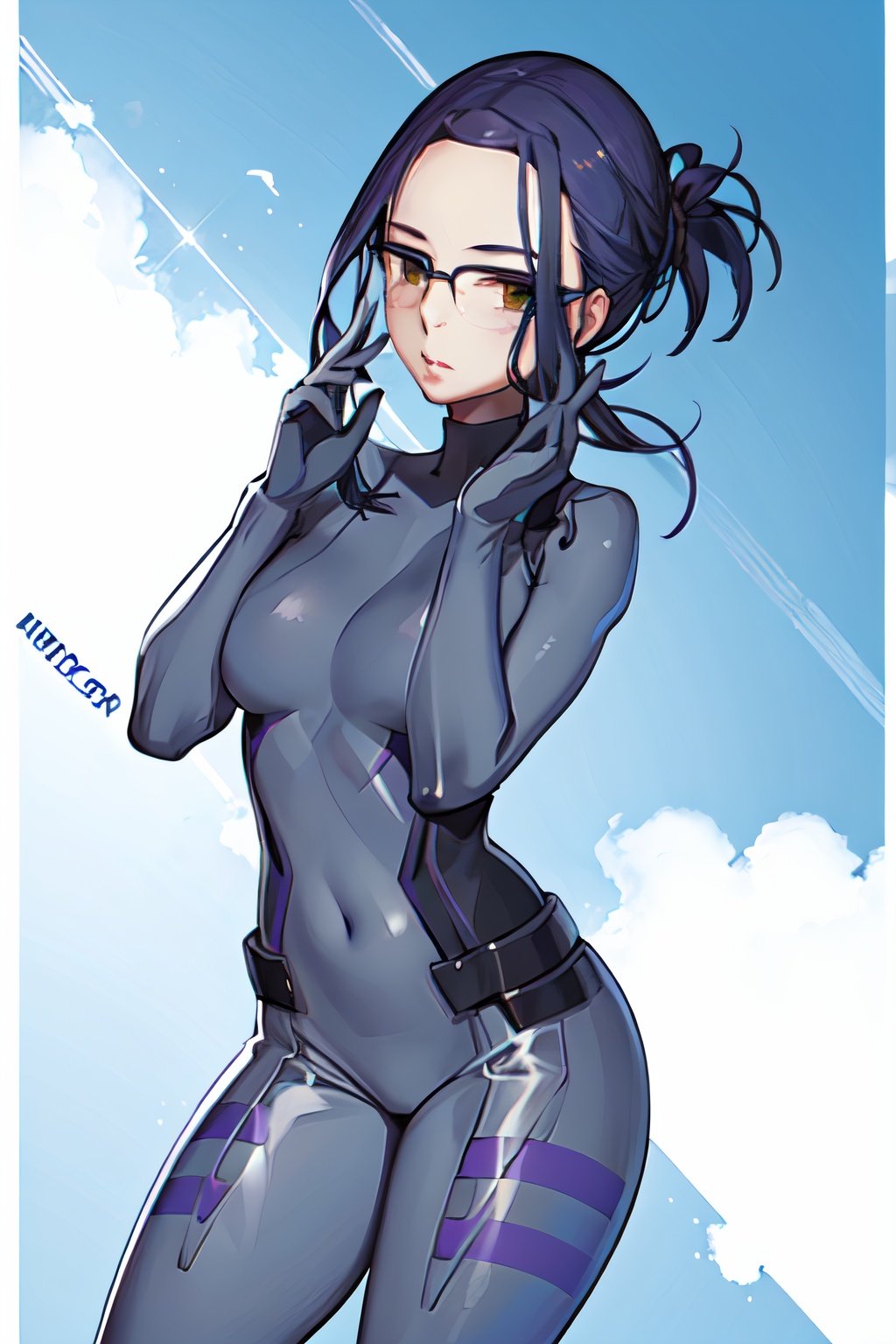 masterpiece, best quality, highres, ikuno, glasses, bodysuit