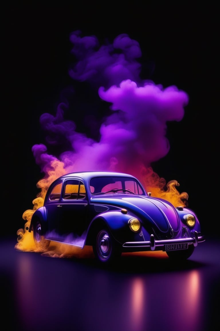 water, car, smoke, no humans, black background, gradient background,