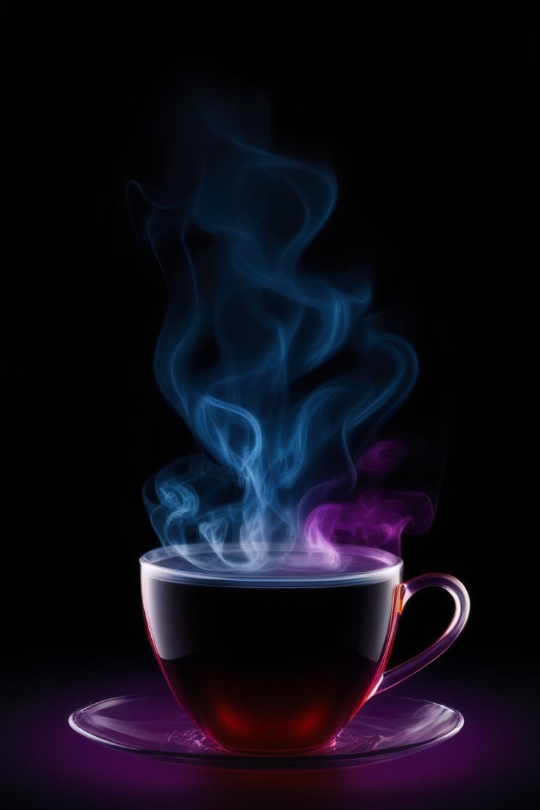 water, cup, smoke, no humans, black background,liquid, gradient background,