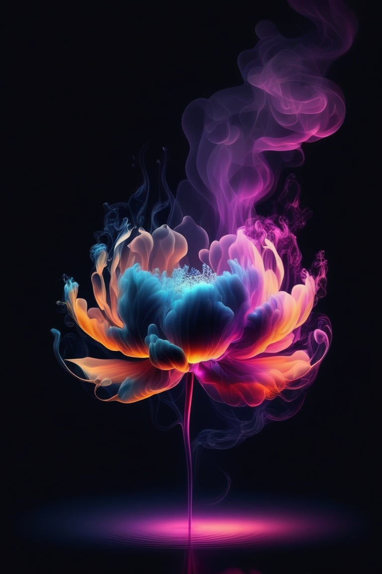 water, flower, smoke, no humans, black background, gradient background,