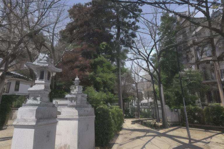 masterpiece, best quality, ultra-detailed, illustration,jinzya, shrine, tree, real world location, outdoors, scenery, torii, day, sky, road, blue sky, traditional media, building, stone lantern, realistic,  <lora:jinzya_V1:1:XYZ>