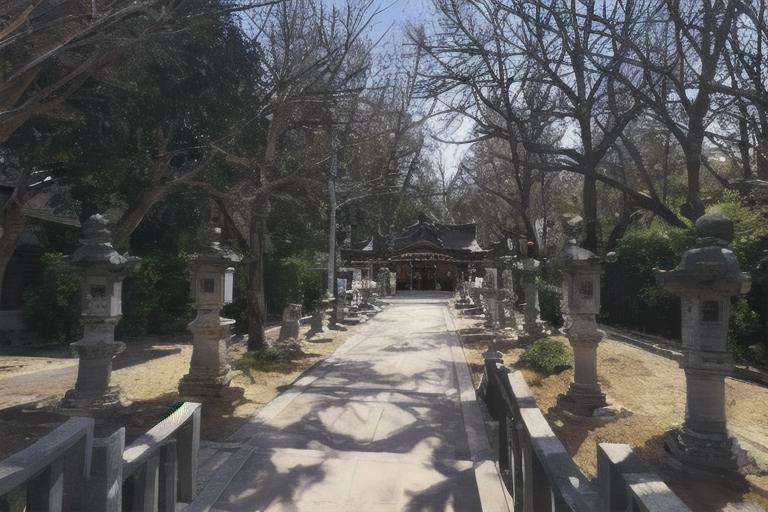 masterpiece, best quality, ultra-detailed, illustration,jinzya, shrine, tree, real world location, outdoors, scenery, torii, day, sky, road, blue sky, traditional media, building, stone lantern, realistic,  <lora:jinzya_V1:1:XYZ>