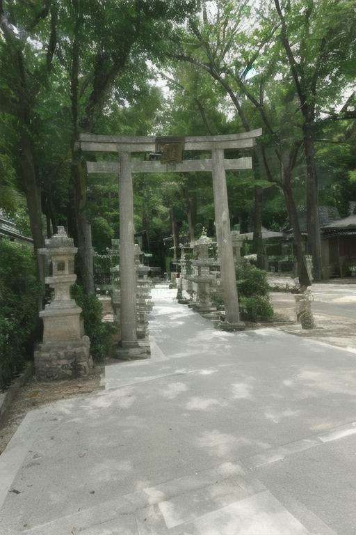 masterpiece, best quality, ultra-detailed, illustration,jinzya, shrine, tree, scenery, stone lantern, torii, outdoors, statue, real world location, day, pavement, stairs, sunlight, architecture, road, realistic, <lora:jinzya_V1:1:XYZ>