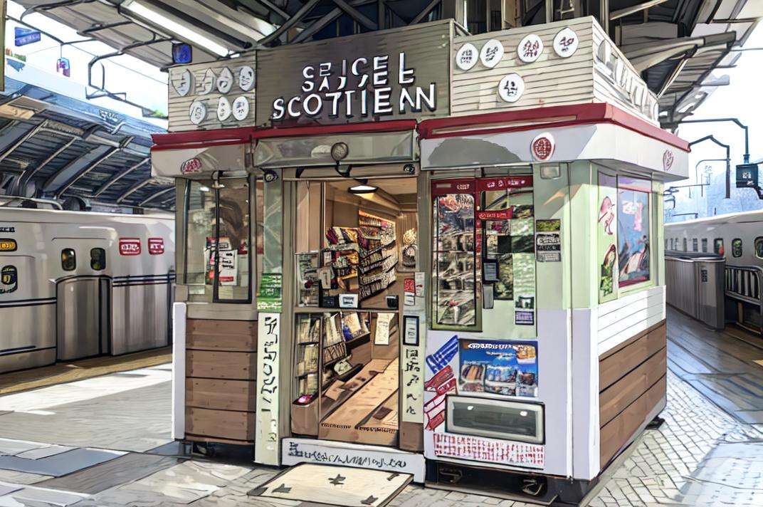 masterpiece, best quality, ultra-detailed, extremely detailed, illustration,STOKYO, STSDS, shop, convenience store, scenery, shop, convenience store, train station,  <lora:STSDSi_V1_1_MIDD:1>