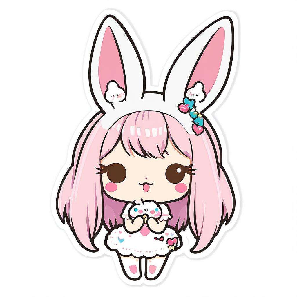 kawaii sticker, girl, viera<lora:EnvyKawaiiXL01_base_prodigy-000011:1>