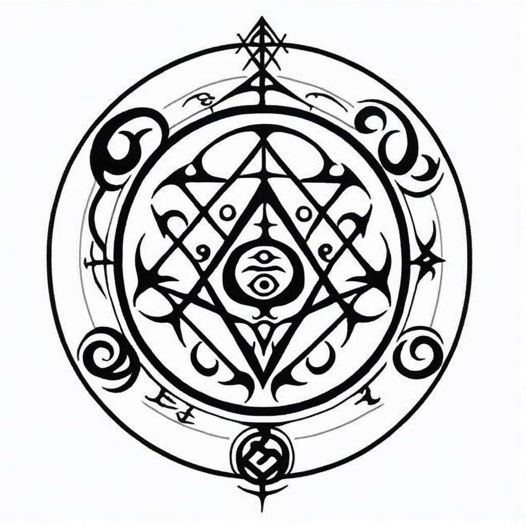 an occult sigil of ( to develop contact with our higher self :1.4) , esoteric, Eishōsai Chōki, occult, a tattoo, gothic art<lora:sigil:1.0>