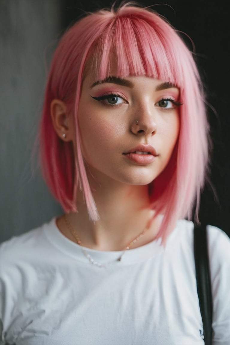 Young girl with pink hair and round butt