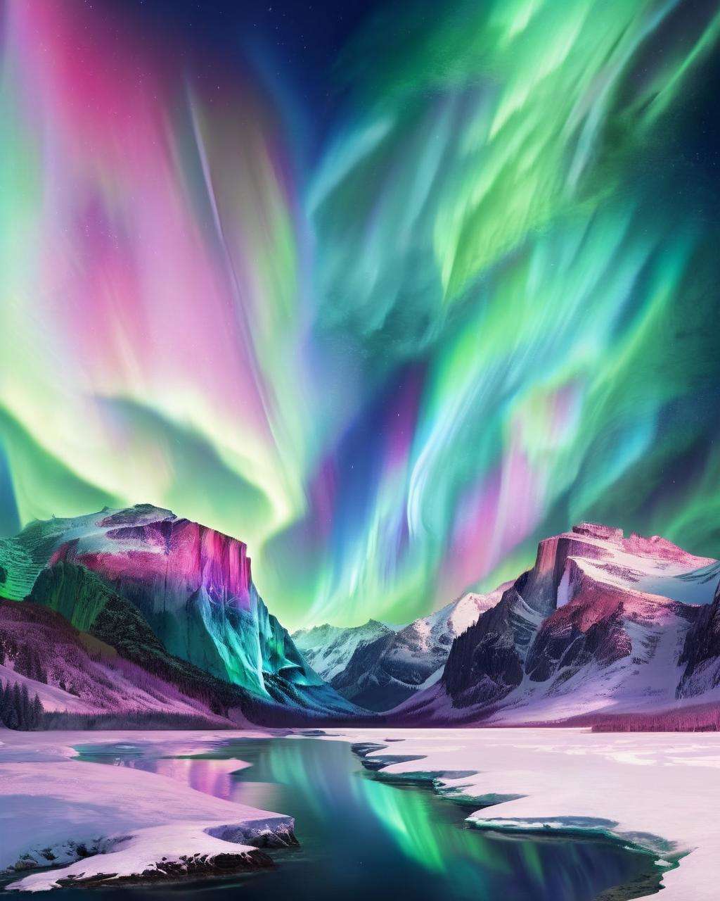 Mesmerizing aurora borealis dancing in the night sky, landscape:0.7, celestial beauty:0.6, natural phenomenon:0.5, ethereal  <lora:wallpaper_X:1.0>