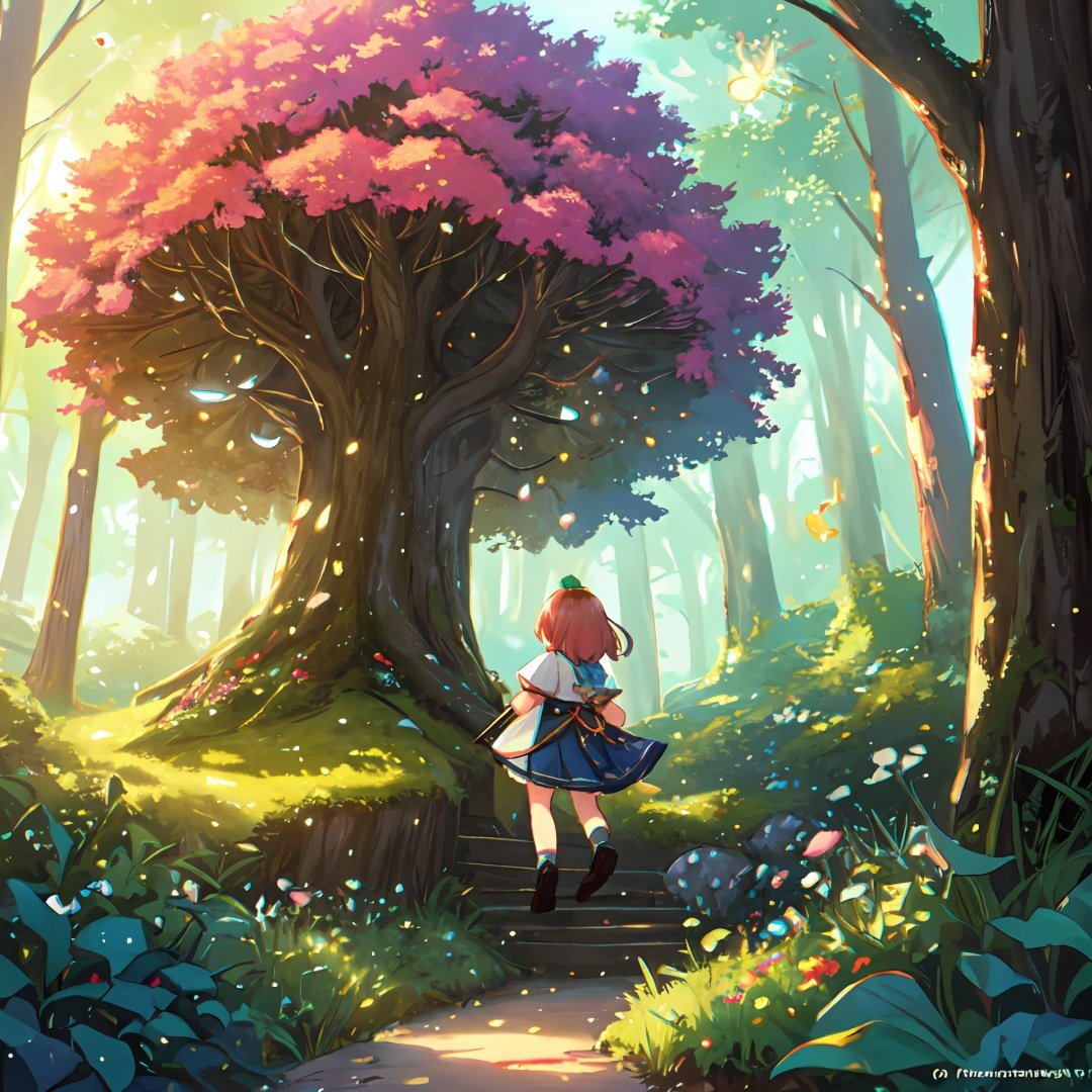 masterpiece, best quality, high quality,extremely detailed CG unity 8k wallpaper, An enchanting and dreamy scene of a fantasy forest, (with towering trees), glowing mushrooms, and hidden fairy glens, creating a sense of mystique and enchantment, BREAK, (1 cute girl, solo, chasing fireflies:1.5, full body), artstation, digital illustration, intricate, trending, pastel colors, oil paiting, award winning photography, Bokeh, Depth of Field, HDR, bloom, Chromatic Aberration ,Photorealistic,extremely detailed, trending on artstation, trending on CGsociety, Intricate, High Detail, dramatic