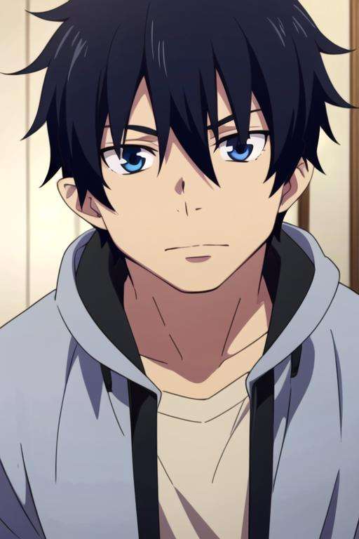 masterpiece, best quality, , 1boy, solo, male focus, looking at viewer, , , <lora:rin_okumura:0.68>, rin_okumura, black hair, blue eyes, ,