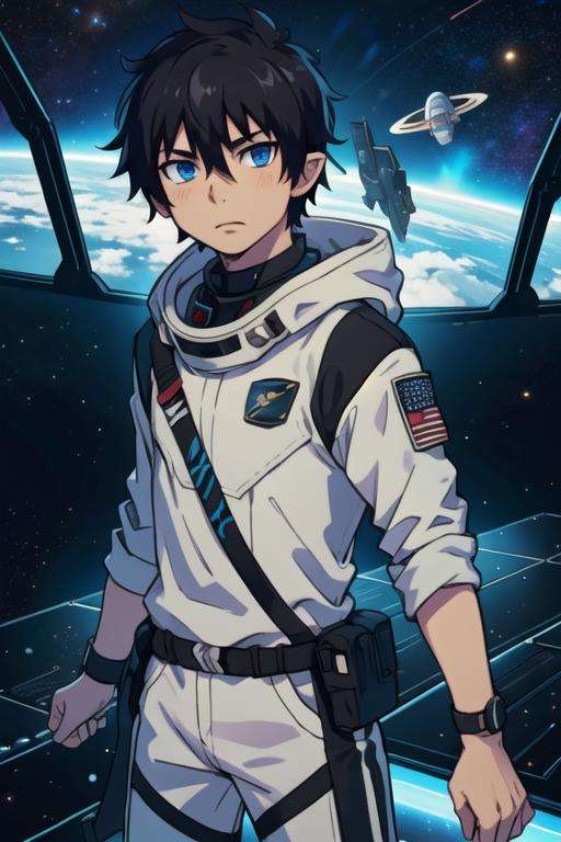 masterpiece, best quality, , 1boy, solo, male focus, looking at viewer, , depth of field, <lora:rin_okumura:0.70>, rin_okumura, black hair, blue eyes, , , camo costume, science fiction space opera,