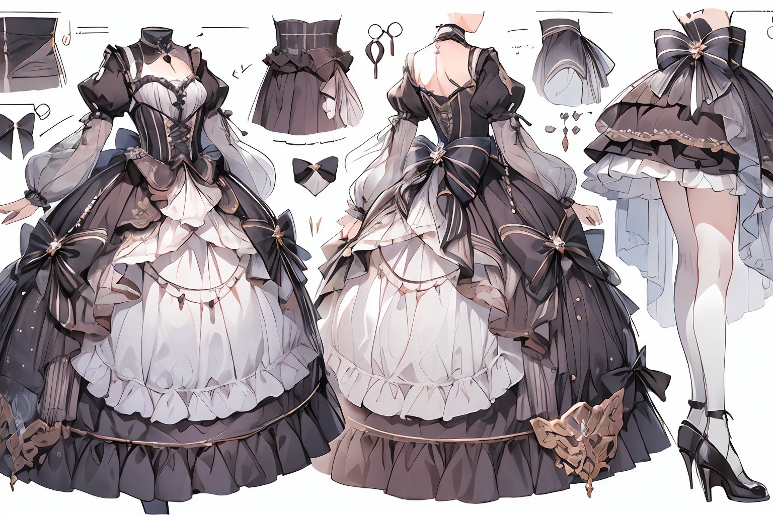 qzclothesdesign, dress, (1girl:1.2),lolita_fashion,multiple views,