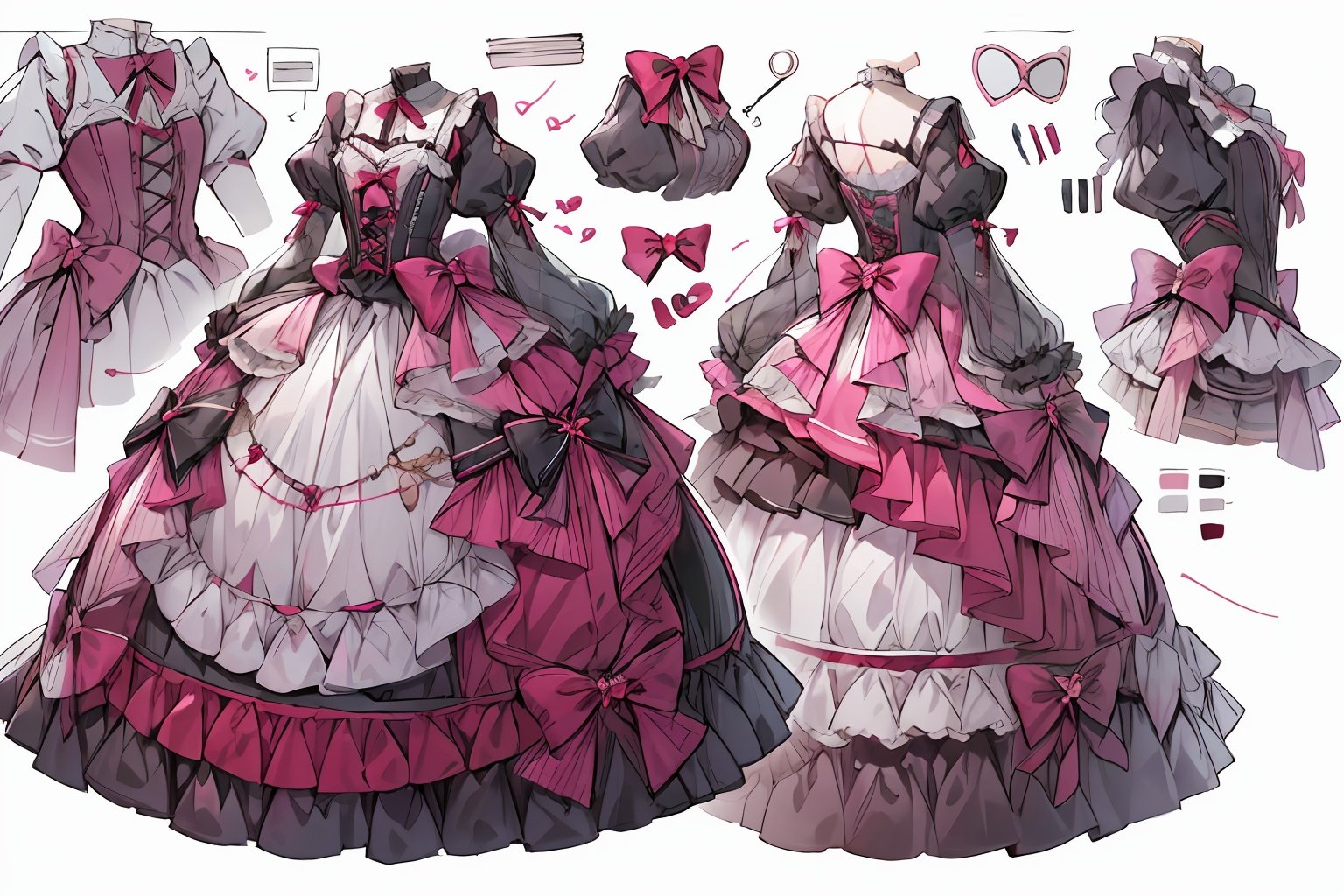 qzclothesdesign, dress, (1girl:1.2),lolita_fashion,multiple views,