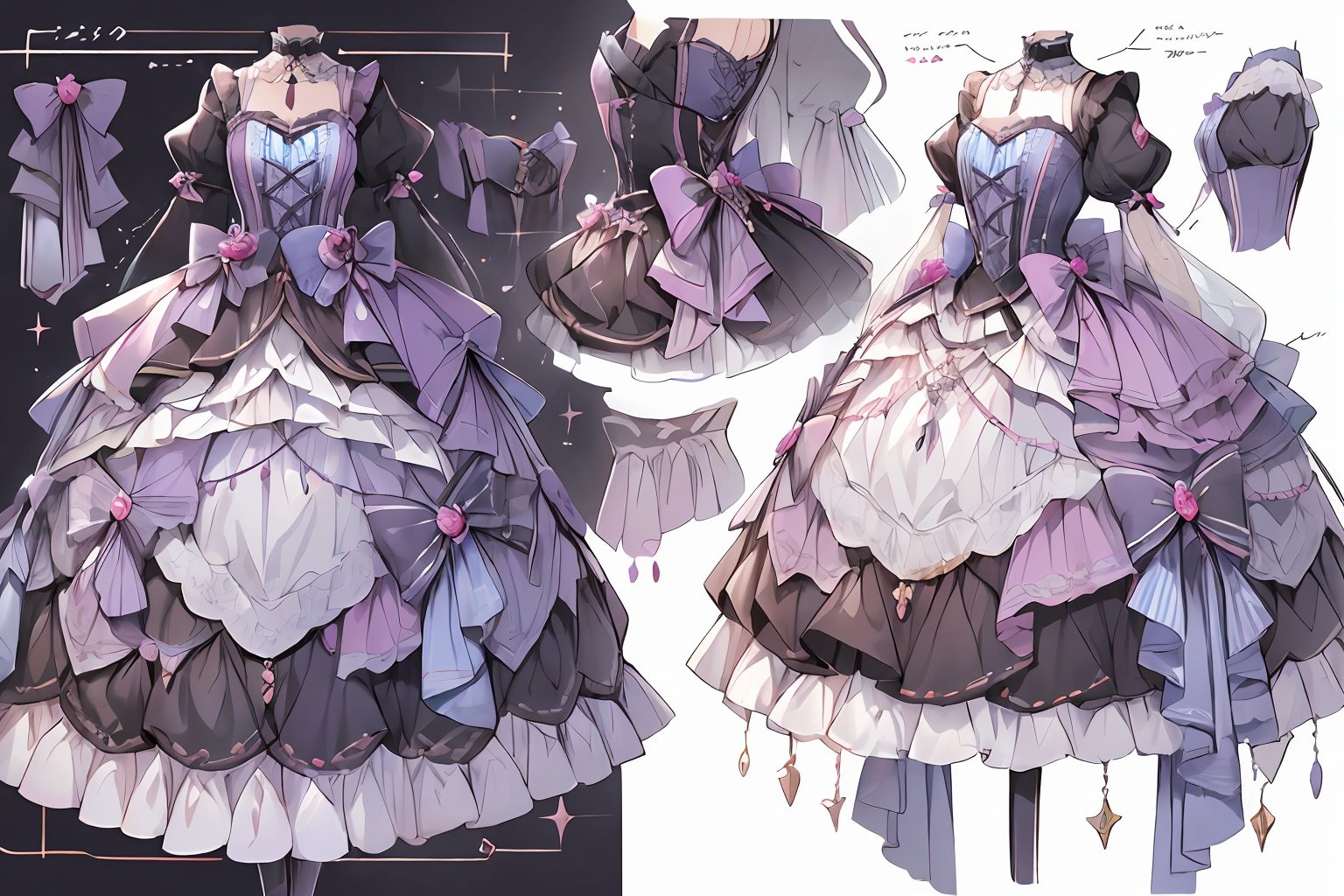 qzclothesdesign, dress, (1girl:1.2),lolita_fashion,multiple views,