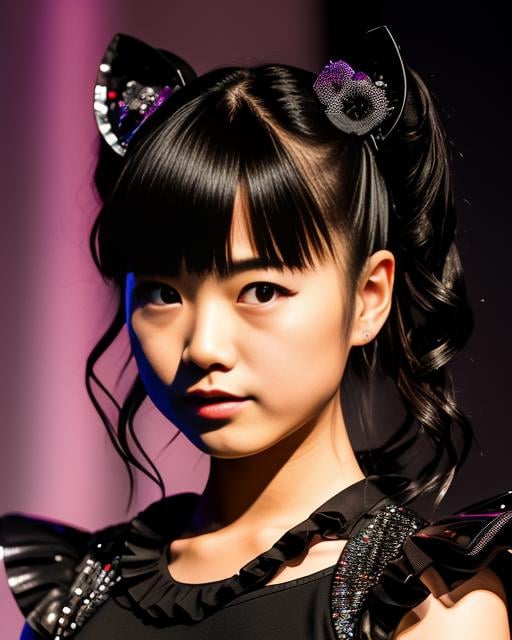 RAW photo, hyper real photo of japanese girl yuimetal with twintails hair in black dress with iridescent sequined outfit that glimmers in the light reflections, futuristic gothic style, black lether and steel studs, a music album cover, space galaxy in background, metal rock music concert, heavy metal style, pixiv contest winner, precisionism, official art, high resolution, uhd image, best quality masterpiece, photorealistic, detailed, 8k, HDR, shallow depth of field, broad light, high contrast, dark background with ancient temple, old stone statues of fox god, backlighting, bloom, light sparkles, chromatic aberration, sharp focus, RAW color photo, film still, Film-like, bokeh, 3d, cinematic lighting, 8k resolution, Nikon 85mm, Award Winning, Glamour Photograph, extremely detailed, high quality, film grain  <lora:YuiMetal:1.2>