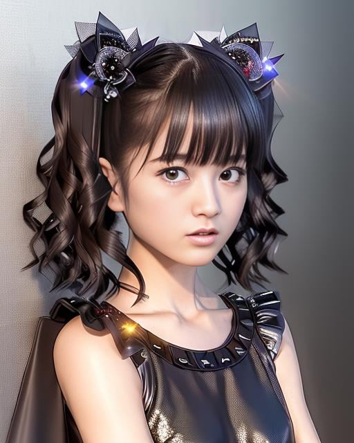 RAW photo, hyper real photo of japanese flat chest girl yuimetal with twintails hair in black dress with iridescent sequined outfit that glimmers in the light reflections, futuristic gothic style, black lether and steel studs, a music album cover, space galaxy in background, metal rock music concert, heavy metal style, pixiv contest winner, precisionism, official art, high resolution, uhd image, best quality masterpiece, photorealistic, detailed, 8k, HDR, shallow depth of field, broad light, high contrast, dark background with ancient temple, old stone statues of fox god, backlighting, bloom, light sparkles, chromatic aberration, sharp focus, RAW color photo, film still, Film-like, bokeh, 3d, cinematic lighting, 8k resolution, Nikon 85mm, Award Winning, Glamour Photograph, extremely detailed, high quality, film grain  <lora:YuiMetal:2>