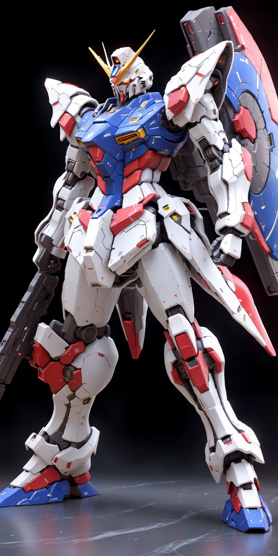  (masterpiece),(best quality),(galaxy nebula stardust dark sandstorm swirling),Detailed,crazy details,Dynamic Angle,Combat action,fighting_stance,full body, Gundam adopts an extremely futuristic streamlined design, making the entire model more smooth and natural.
a (mecha) with sleek and menacing design, 
Gundam,solo, Metal mecha,sidelighting,standing, weapon,gun,clenched_hands,shield,no_humans, glowing, robot,glowing_eyes, 3d model,futuristic technology,mechanical,science fiction,Streamlined design,Armor,Beam rifle,
4K,Official art, unit 8 k wallpaper, beautiful and aesthetic, masterpiece, best quality, full body Still life photography, long exposure, studio environment, super detail, metal texture and tension composition, super realistic, C4D, OC rendering, 3D, super HD16k, super wide angle,