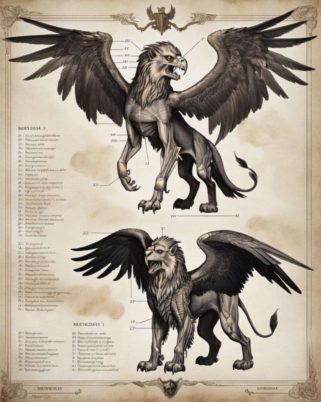 A nightmarish depiction of a gryphon:2.0, with the body of a lion:0.7, the wings of an eagle:0.6, and a regal yet menacing visage:0.7, all executed with meticulous attention to detail:0.9 in the unsettling style of The Resurrectionist:1.0. , The_Resurrectionist , <lora:The_Resurrectionist:0.75> 