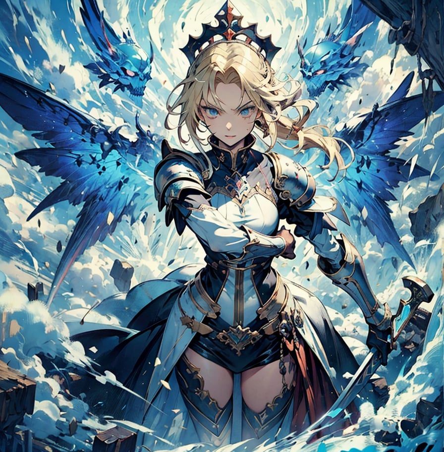 mordred pendragon, a blonde woman and a sword in her hands, holy girl necromancer cyborg, by Ayami Kojima, queen of war, holy queen skeleton, of a beautiful knight, by Hidari Jingorō, gothic knight, sage (valorant), full art , beautiful woman knight, goddess of war, queen of death,FFIXBG