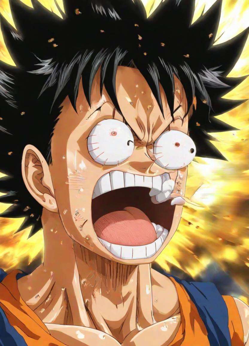 <lora:PE_OP_ShockedFaceMeme:1> PEOPShockedFace, eyes popping out, shocked face, mouth open anime, cartoon,son goku, dragonball z,masterpiece, high resolution, octance 4k, high detail,