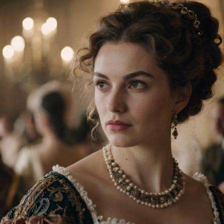 photograph close up portrait of a woman in a ballroom in 17th century, cinematic 4k epic detailed 4k epic detailed photograph shot on kodak detailed bokeh cinematic hbo dark moody