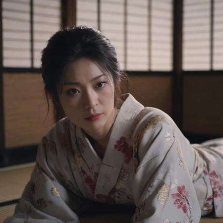 photograph close up portrait of Japanese woman in kimono lying in traditional Japanese style room , cinematic 4k epic detailed 4k epic detailed photograph shot on kodak detailed bokeh cinematic hbo dark moody