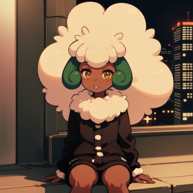  detalied, high_quality, city, solo, cowboy_shot, sitting, Whimsicott, 