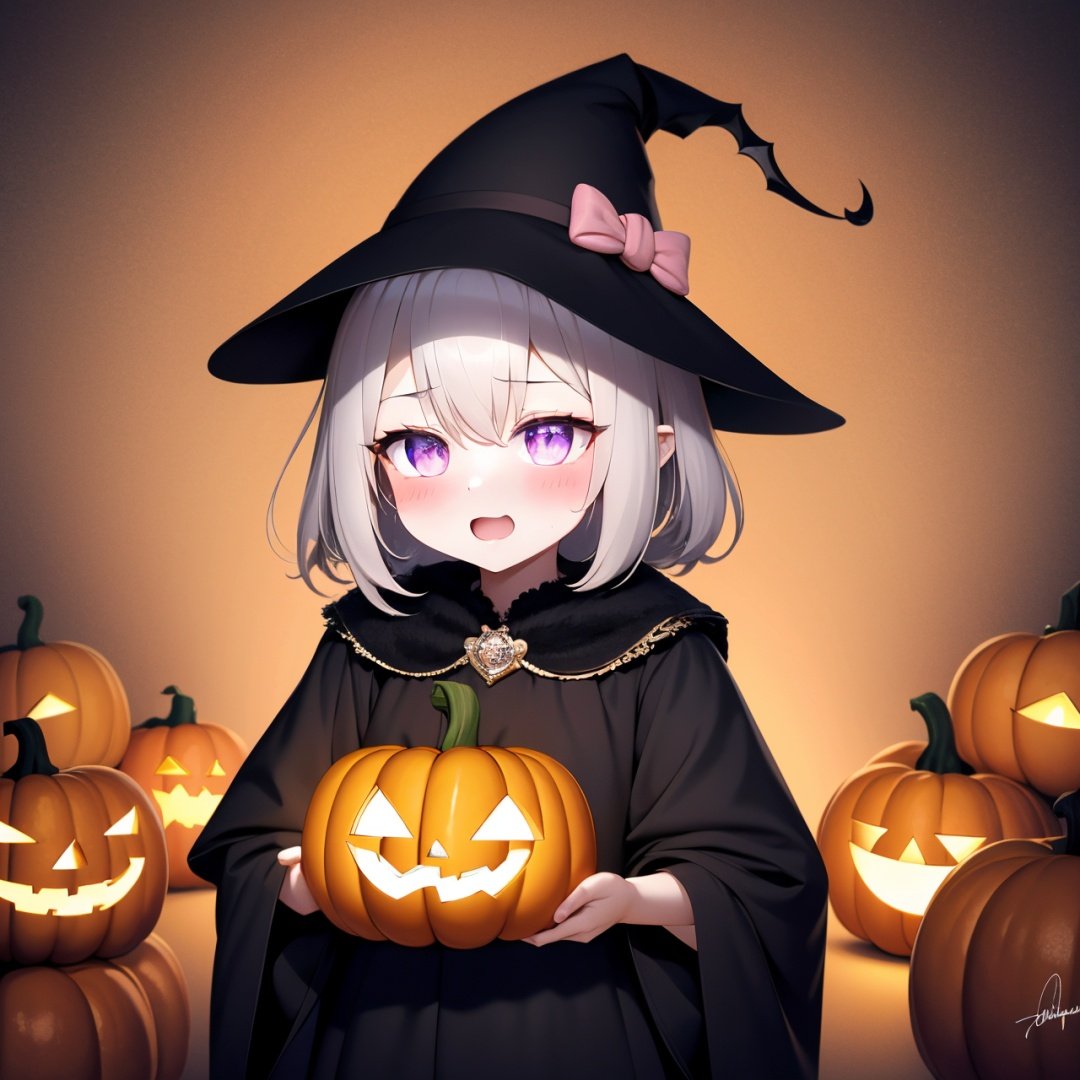  nieni-hd, no humans, blush, open mouth, ghost, smile, highly detailed, psychedelic art (1.4), floating in dark mist (1.1),(best quality), (masterpiece),  dreamlike art, cute, kawaii, no watermark signature, detailed background, jack-o'-lantern,nieni-hd, ng, NYDarkHalloween