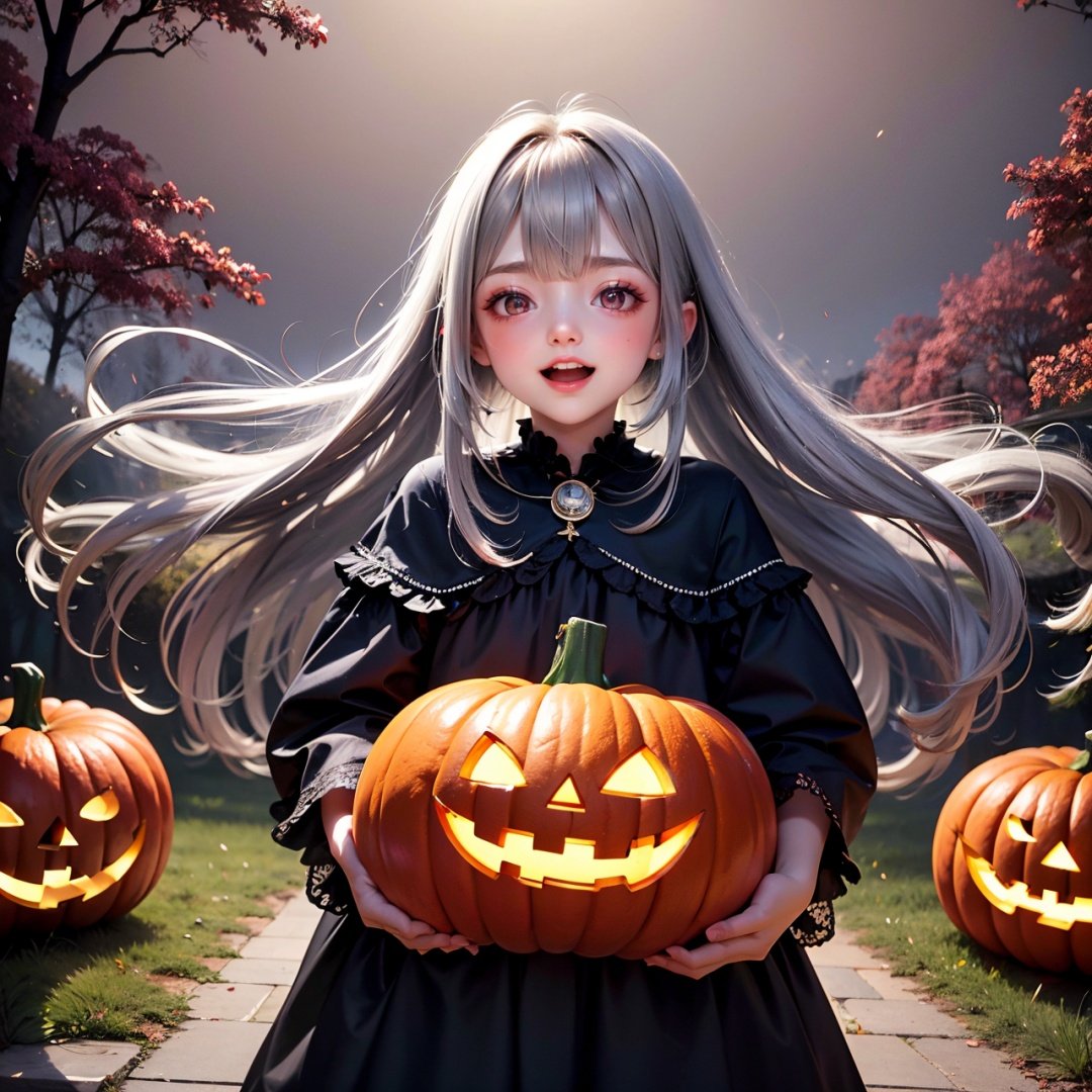  nieni-hd, no humans, blush, open mouth, ghost, smile, highly detailed, psychedelic art (1.4), floating in dark mist (1.1),(best quality), (masterpiece), dreamlike art, cute, kawaii, no watermark signature, detailed background, jack-o'-lantern,nieni-hd, ng, NYDarkHalloween