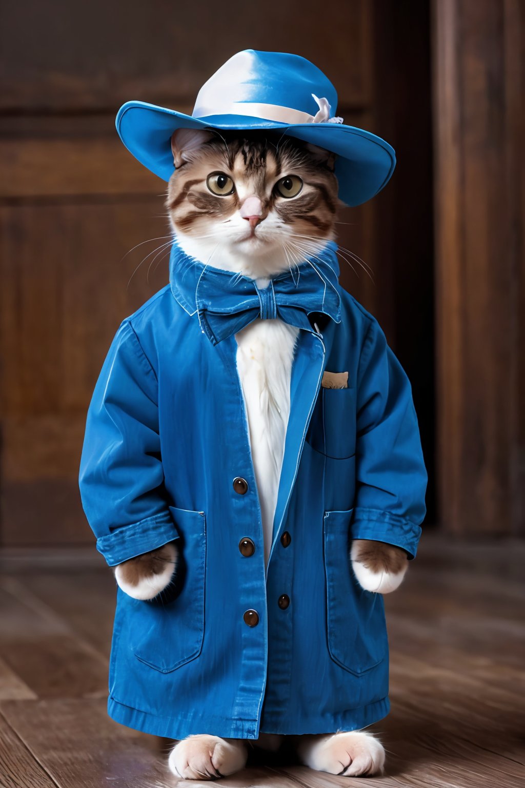 (absurdres, highres, ultra detailed, high resolution:1.1), cat, realistic, non-human, hairy, hat, cute, full body, (dressed animal, clothed animal:1.2),