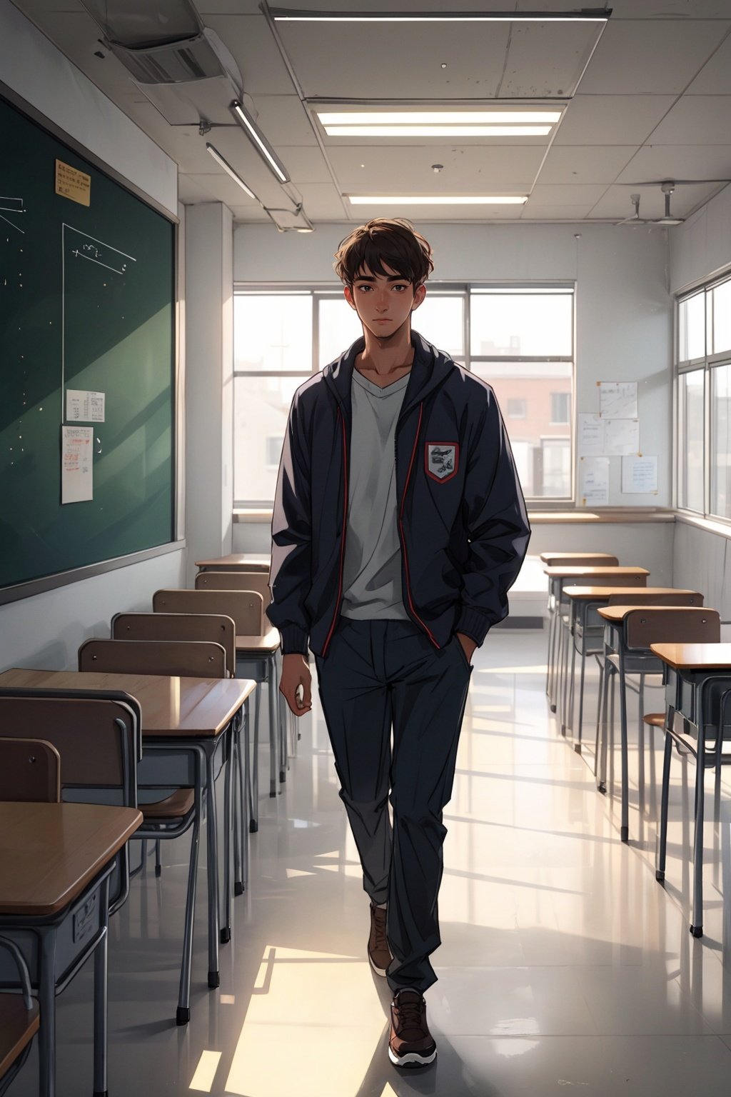 a 20 years old man walking in school