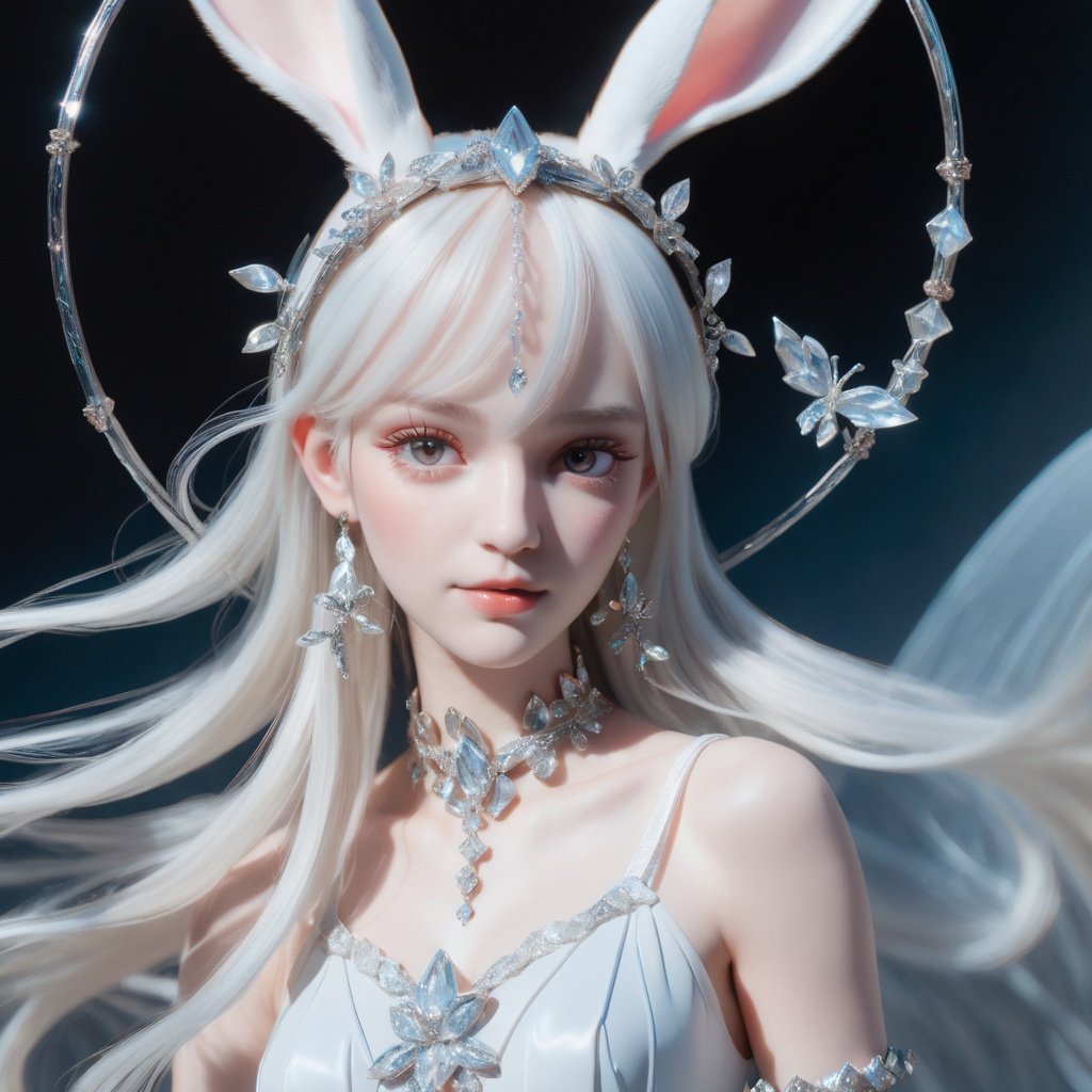 1girl, Rabbit ears, crystal, masterpiece, Best Quality, in Ethereal Fantasy style
