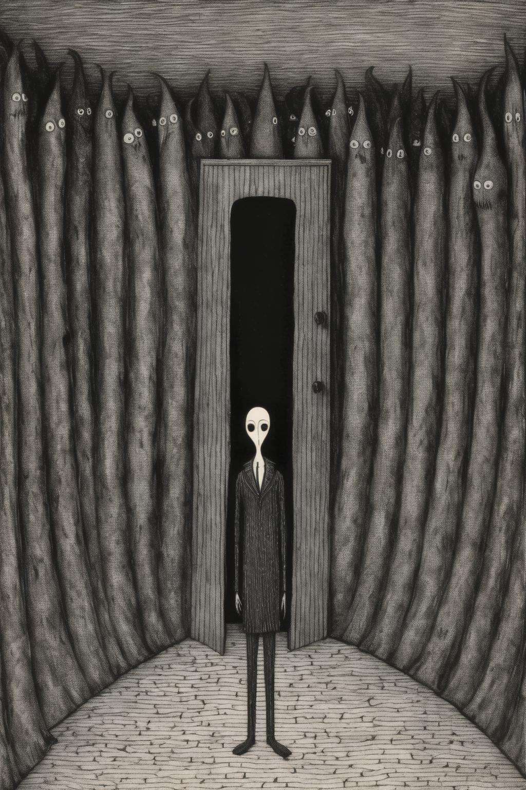 <lora:Edward Gorey Style:1>Edward Gorey Style - In Edward Gorey style, transitory liminal space between limbo and hell.