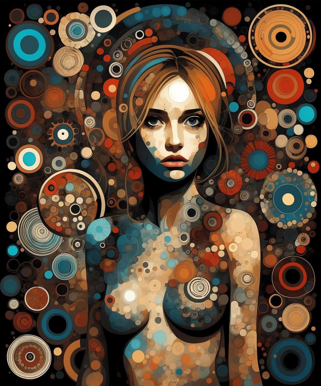 girl, eclectic art, circles