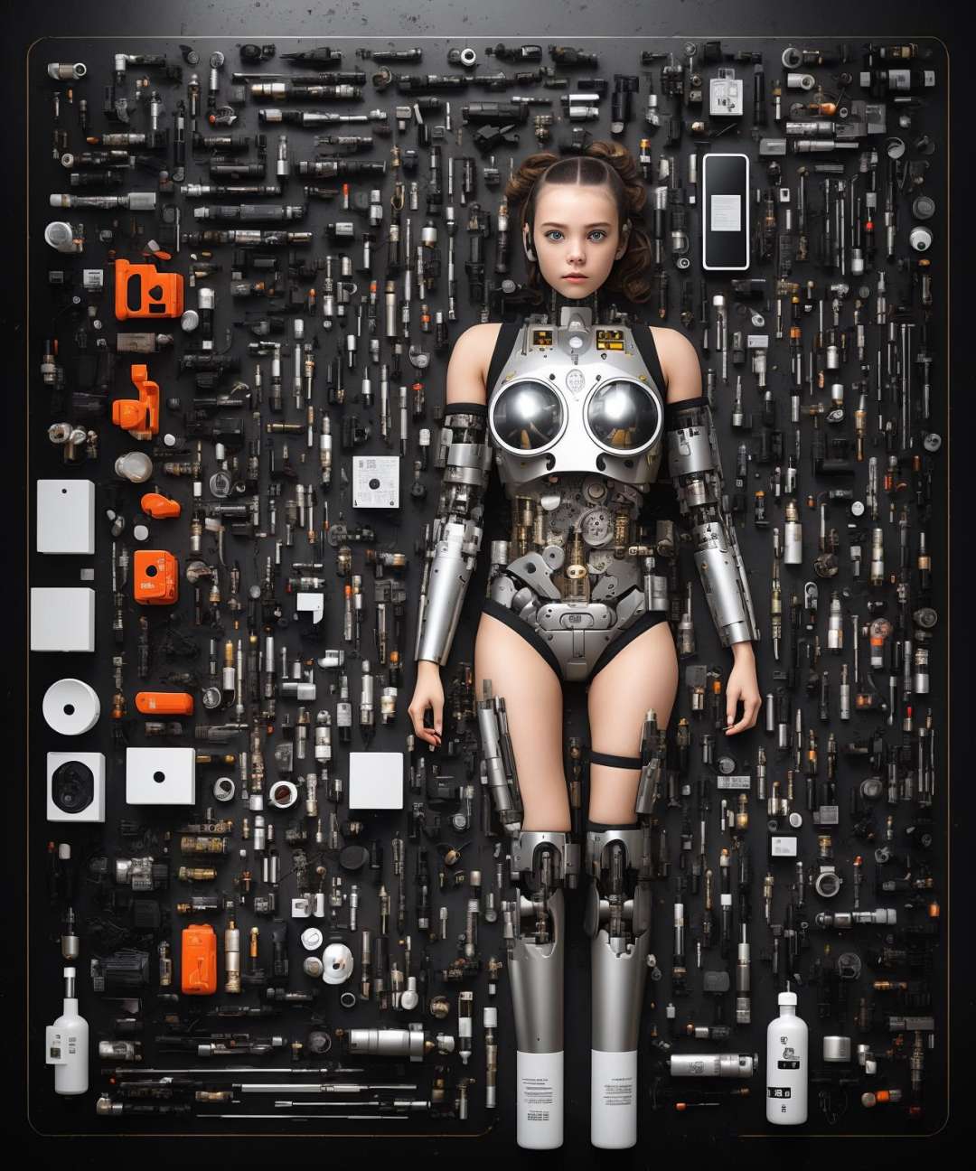 "a cyborg girl knolling"