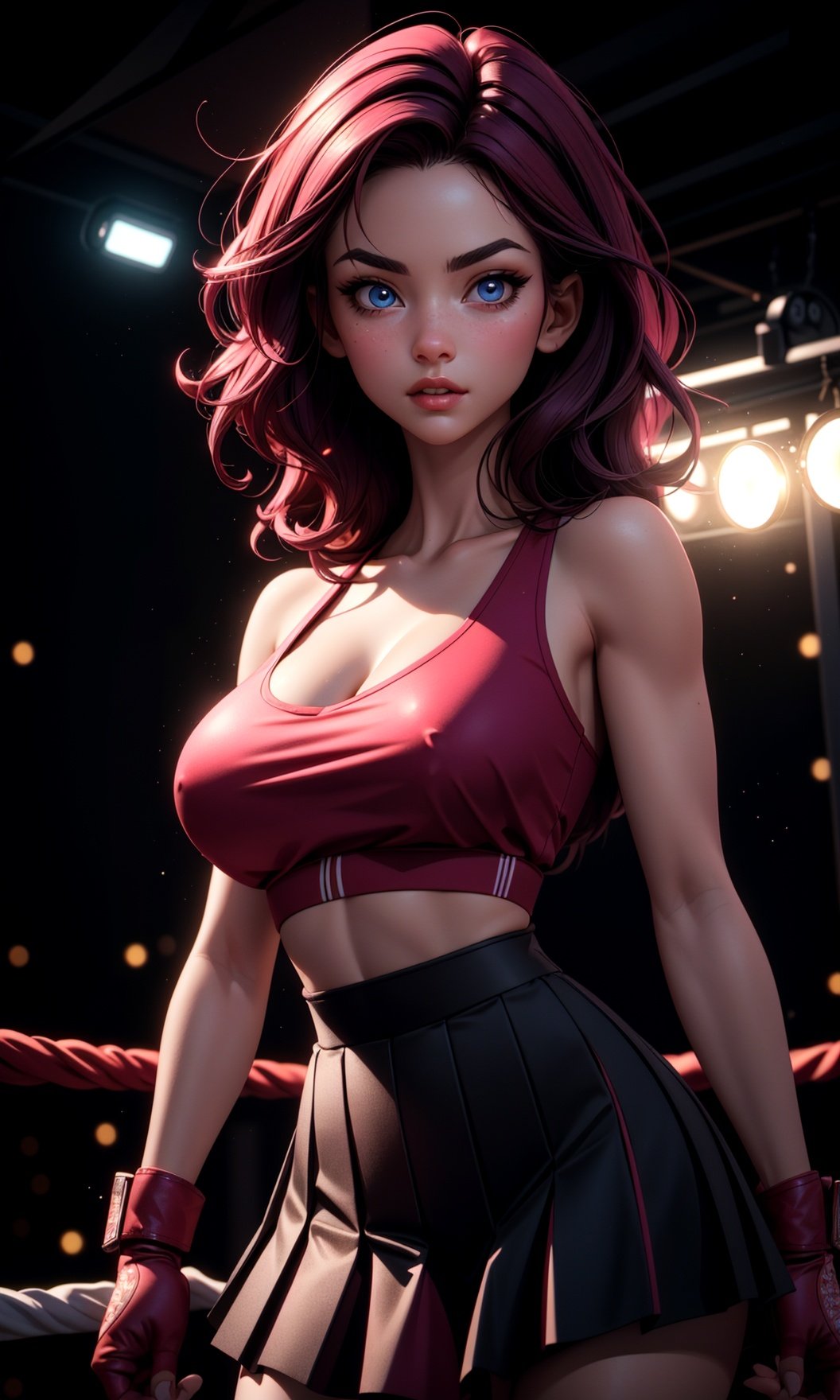 boxing woman in (long) pleated skirt, long hair, high detailed face, beautiful high detailed eyes, full body, parted_lips, realistic, cinematic lighting, background has magenta color ,bright mood, bokeh, gym, detailed texture, highlight, vivid color, strong light_contrast, finely detailed skin, sharp focus, cinematic lighting, masterpiece, 4k, best quality, (skinny waist:1.3), sexy breasts, massive breasts, huge hip, navel
masterpiece, best quality, realistic, hyperresolution, sharp focus, absurdres, good anatomy, closeup, ultra detailed, ultra resolution, particles, magical filter, lens_flare effect, (detailed face:1.2)