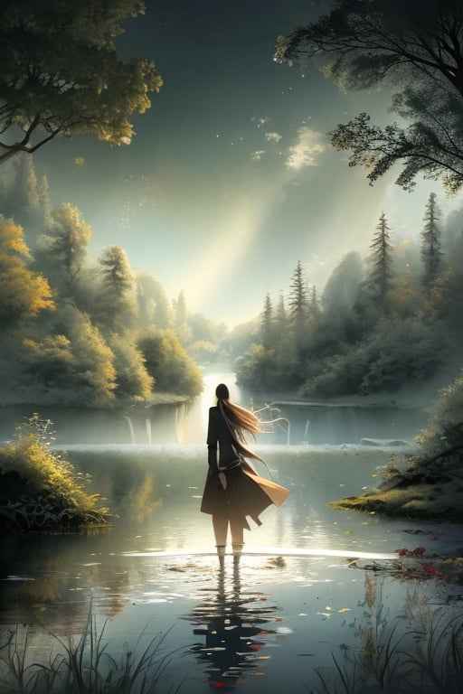 1 girl, charming, nature landscape, Wide Short, masterpiece, best quality, Art, Sketch