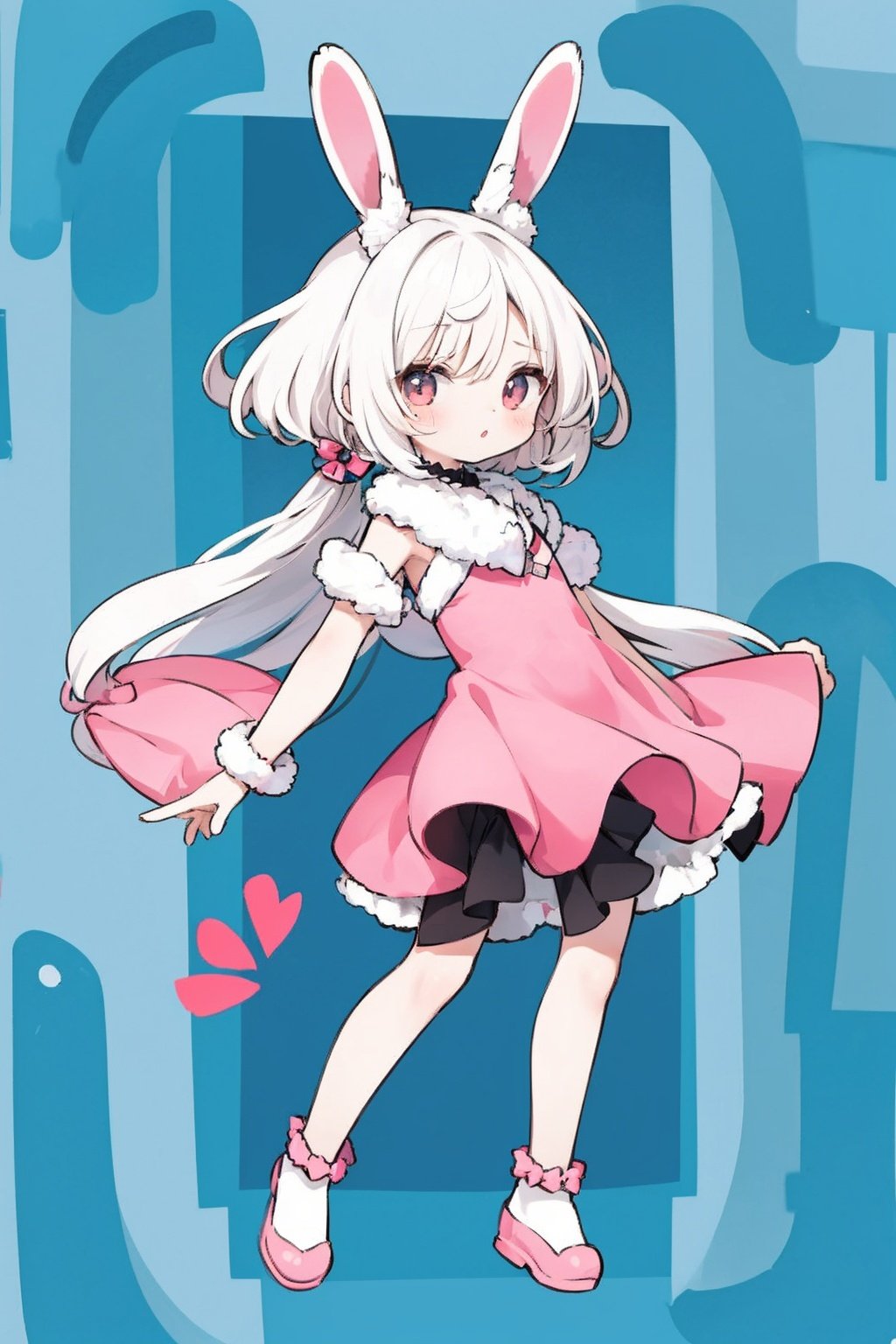 (chibi:1.1), (Simple Illustration:1.5), (deformation:1.5), (flat color:1.5),(simple eyes), BREAK (1girl:1.2), solo, rabbit ears BREAK fluffy pink dress